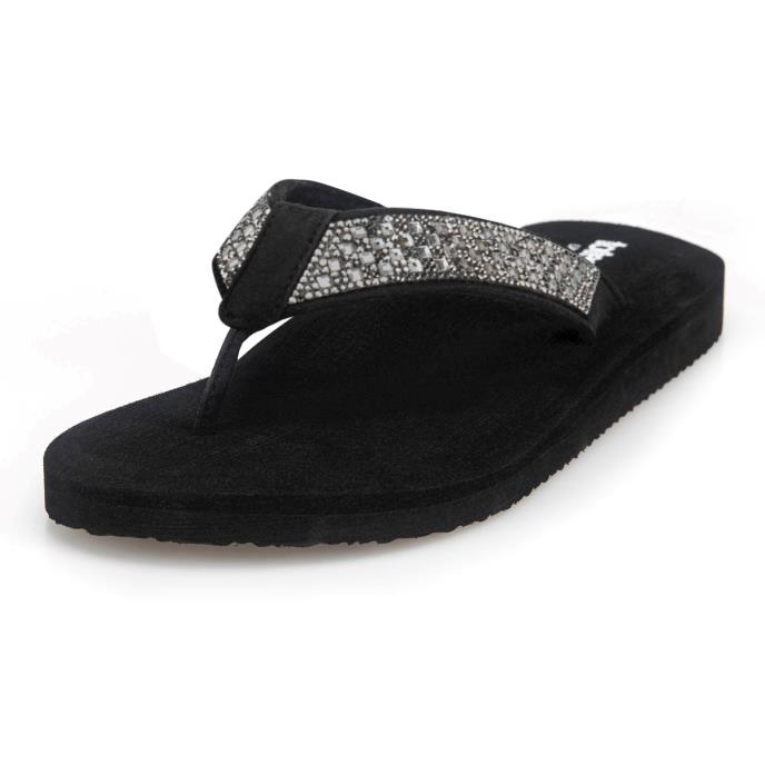 totes® Ladies Beaded Wedge Flip Flop Black  Extra Image 2